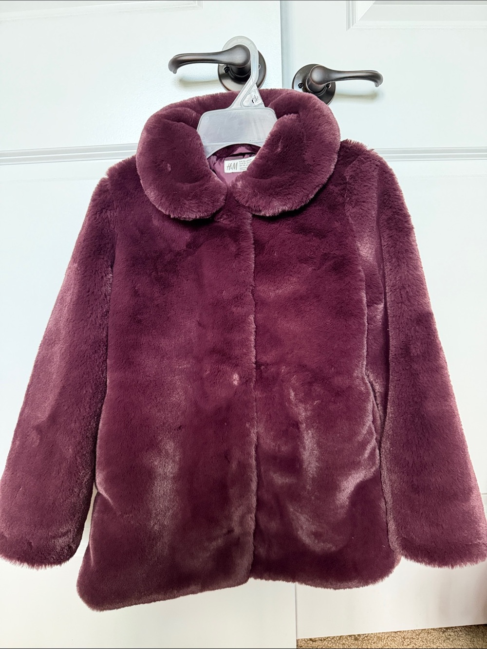 H&M Plush Faux Fur Coat in Plum
